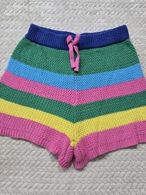 Hannah Banana Kid's Girl's Pink Rainbow Stripe Crochet Shorts Size 10